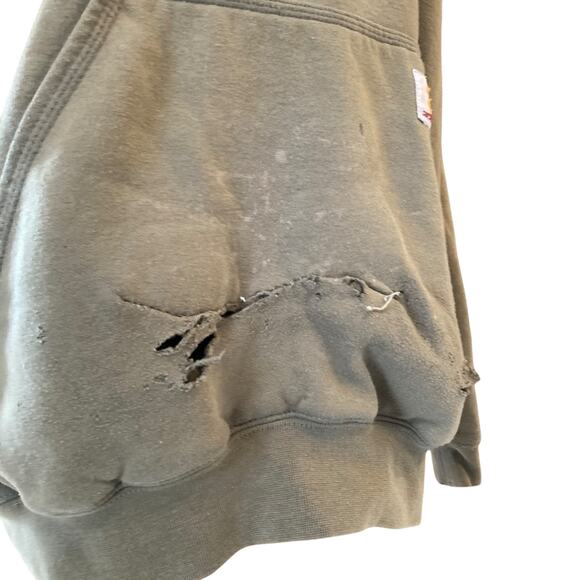 Y2K Carhartt Original Fit Military Green Distressed Thrasher Hoodie Size Medium - Picture 6 of 16